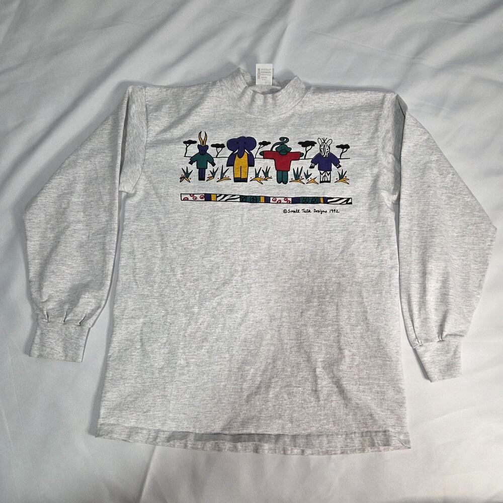 Vintage Small Talk Designs 1992 Unisex‎ Heather Gray Long Sleeve T-Shirt